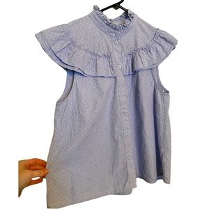 Preppy Blue And White Frilly Blouse. Very Flattering Fit. Size 6. Make An Offer.